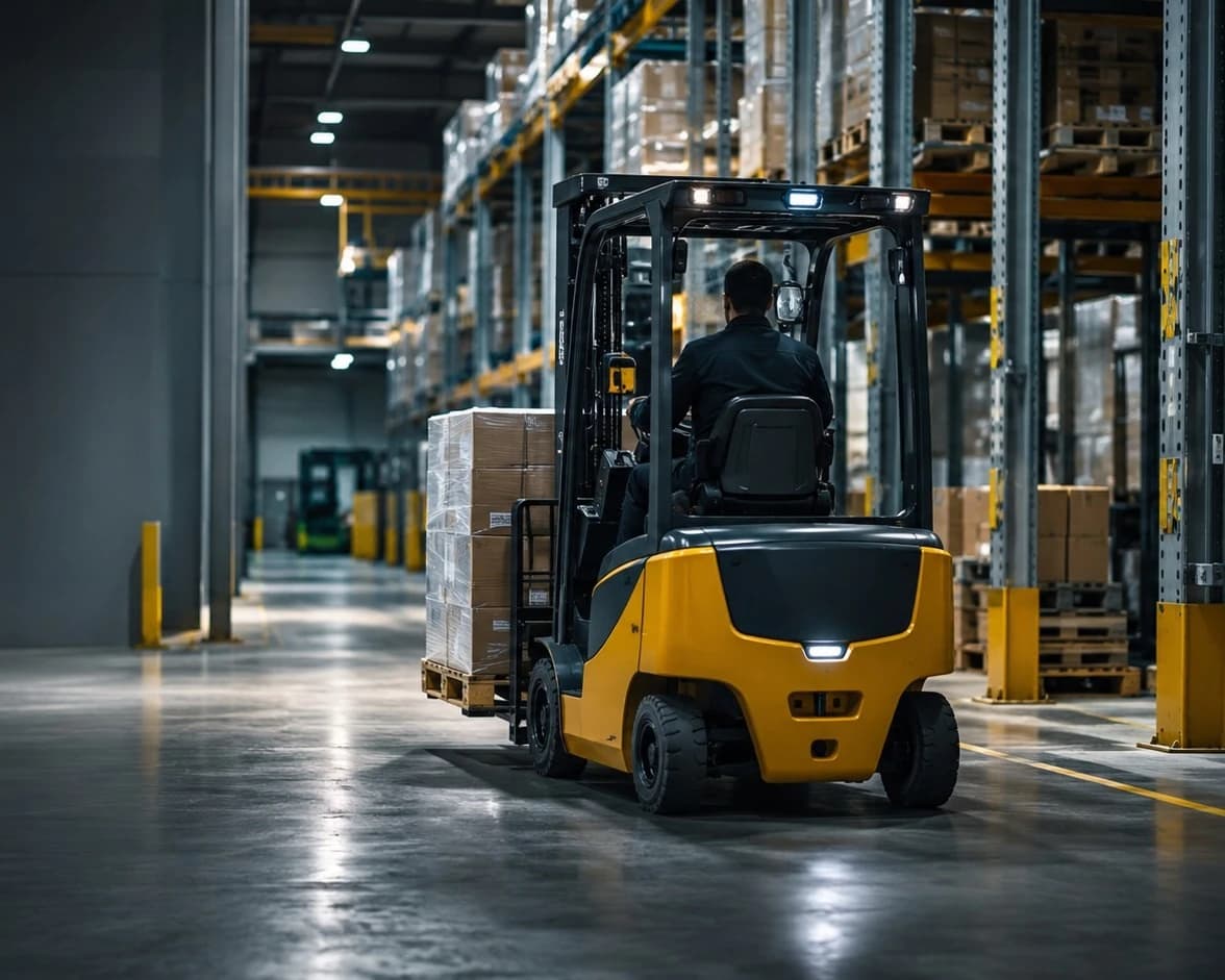 PAYYU MATCH sahasında elektrikli forklift ile depo operasyonu