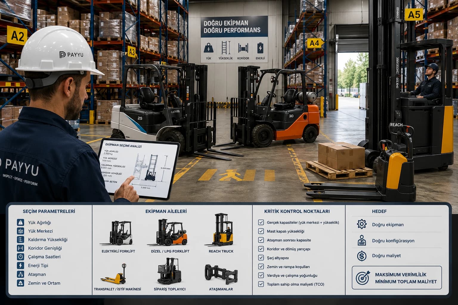 Farklı forklift ve depo ekipmanlarının operasyon ihtiyacına göre teknik olarak karşılaştırılması